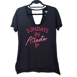 NFL Atlanta Falcons Womens Open Back Shirt Size Medium Black Red Split Side Top